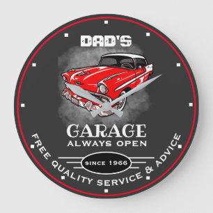 Grande Horloge Ronde Papa's Garage N'importe quel nom Toujours ouvrir R