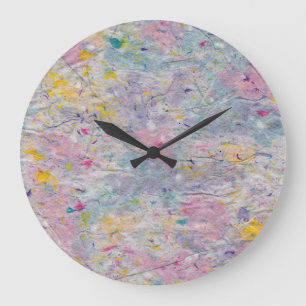 Grande Horloge Ronde Papier fait maison avec accents colorés à la pâ
