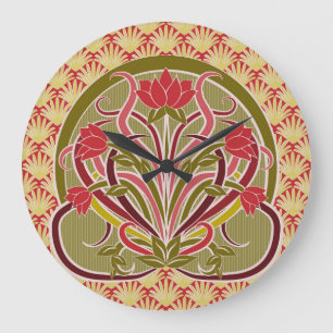 Grande Horloge Ronde Papier peint à fleurs Art Nouveau.