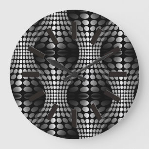 Grande Horloge Ronde Papier peint Vagues pointillé noir et blanc