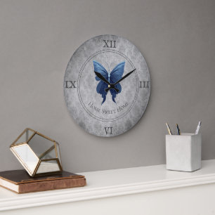 Grande Horloge Ronde Papillon à bijoux bleu