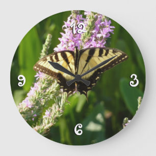 Grande Horloge Ronde Papillon à queue d'hirondelle sur des fleurs sauva