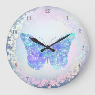 Grande Horloge Ronde papillon bleu