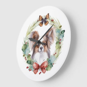 Grande Horloge Ronde Papillon Christmas Wreath Festive Pup