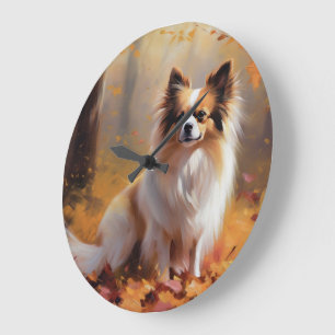 Grande Horloge Ronde Papillon dans les feuilles d'automne tombent inspi