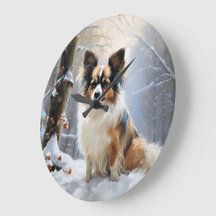 Grande Horloge Ronde Papillon Noël sous la neige Christmas