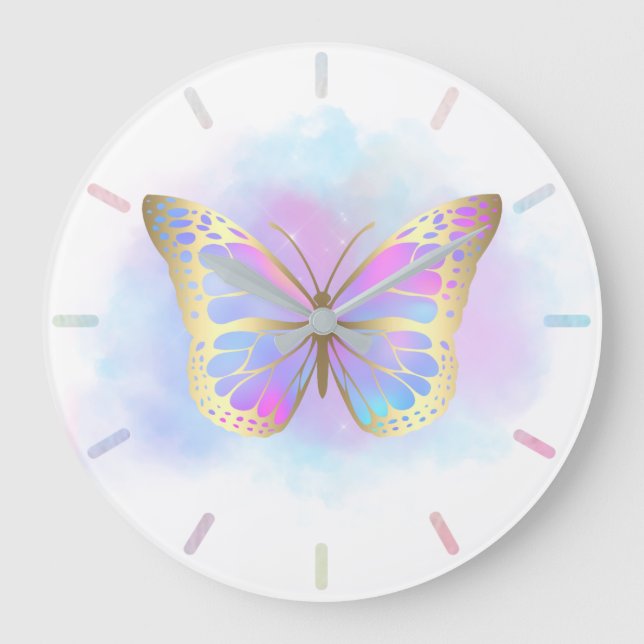 Grande Horloge Ronde papillon pastel (Recto)