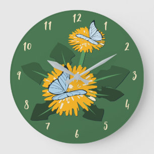 Grande Horloge Ronde Papillon Pollinisant une Fleur Sauvage de Pissenli