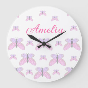 Grande Horloge Ronde Papillon rose parties scintillant violet ajouter l