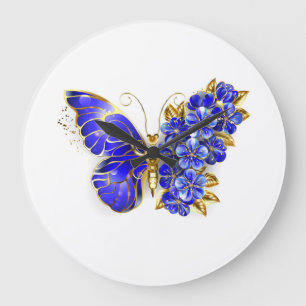 Grande Horloge Ronde Papillon Saphir Fleur