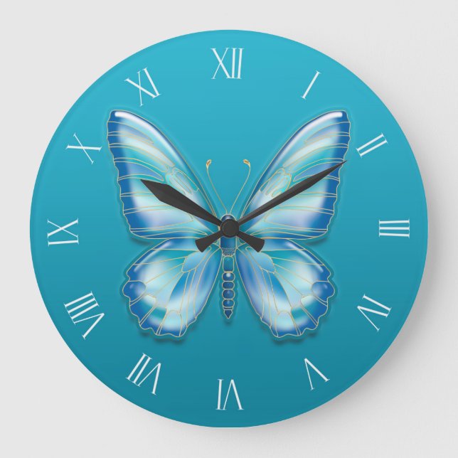 Grande Horloge Ronde Papillon turquoise (Recto)