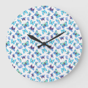 Grande Horloge Ronde Papillons colorés