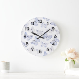 Grande Horloge Ronde Papillons de lavande pourpre