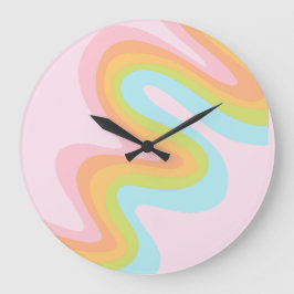 Grande Horloge Ronde Pâque arc-en-ciel pastel