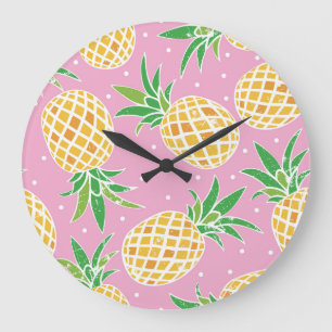 Grande Horloge Ronde Paradis de l'ananas : Motif tropical