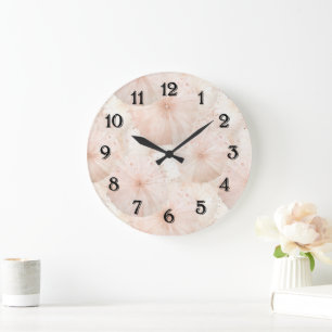 Grande Horloge Ronde Parapluies Roses Rouges Rayures
