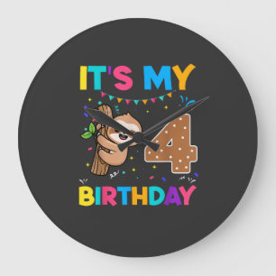 Grande Horloge Ronde Paresseux d'anniversaire 4 ans 4ème anniversaire A