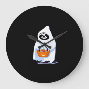 Grande Horloge Ronde Paresseux d'Halloween déguisé en fantôme faisant d