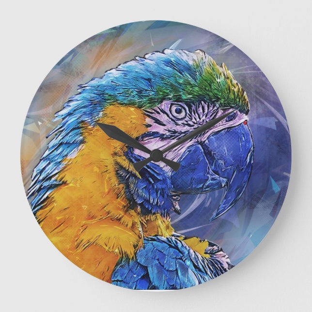 Grande Horloge Ronde Parrot bleu Macaw (Recto)