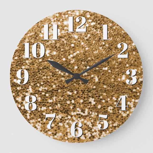 Grande Horloge Ronde Parties scintillant à collants or brillant (Recto)