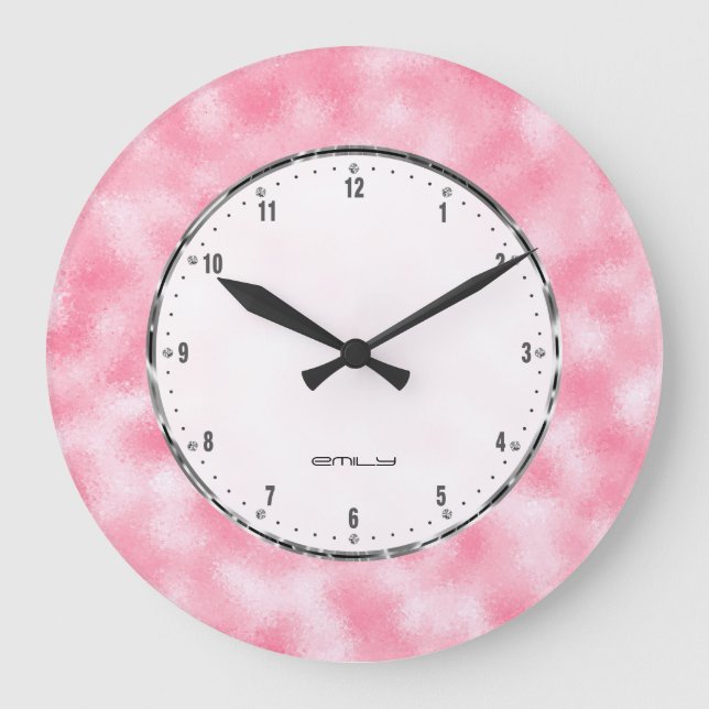 Grande Horloge Ronde Parties scintillant abstraite rose brillante (Recto)