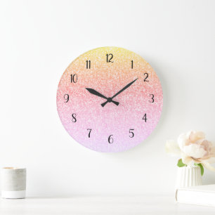 Grande Horloge Ronde Parties scintillant arc-en-ciel Ombre Glam