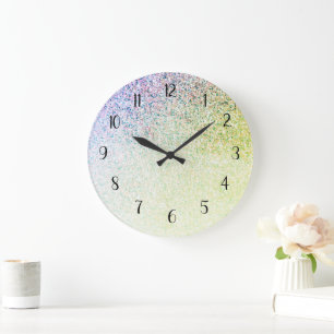 Grande Horloge Ronde Parties scintillant arc-en-ciel Ombre Glam