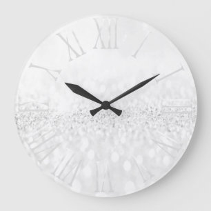 Grande Horloge Ronde Parties scintillant blanche Gris Métallurgique Arg