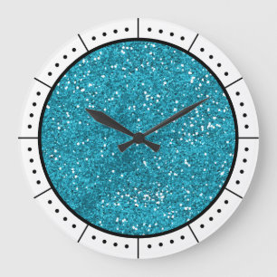 Grande Horloge Ronde Parties scintillant bleue turquoise branchée