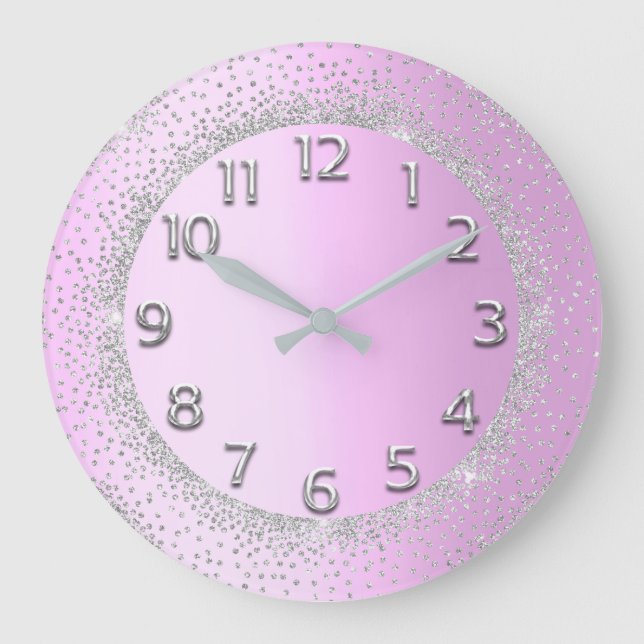 Grande Horloge Ronde Parties scintillant Cadre rose Gris Numéros Blush  (Recto)
