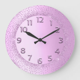 Grande Horloge Ronde Parties scintillant Cadre rose sucré Numéros Bel