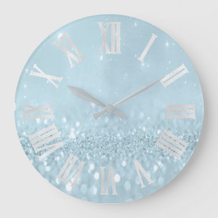 Grande Horloge Ronde Parties scintillant d'argent glacée bleue Numéro
