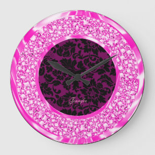 Grande Horloge Ronde Parties scintillant de diamants roses éclatants de