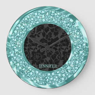 Grande Horloge Ronde Parties scintillant de diamants verts étincelants 