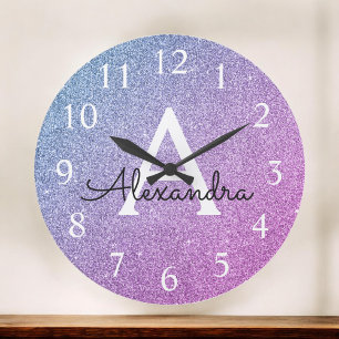 Grande Horloge Ronde Parties scintillant d'étincelle rose et pourpre No