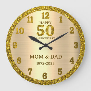 Grande Horloge Ronde Parties scintillant d'or 50e anniversaire Mariage 