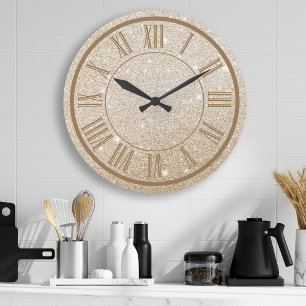 Grande Horloge Ronde Parties scintillant d'or chiffres romains étincela