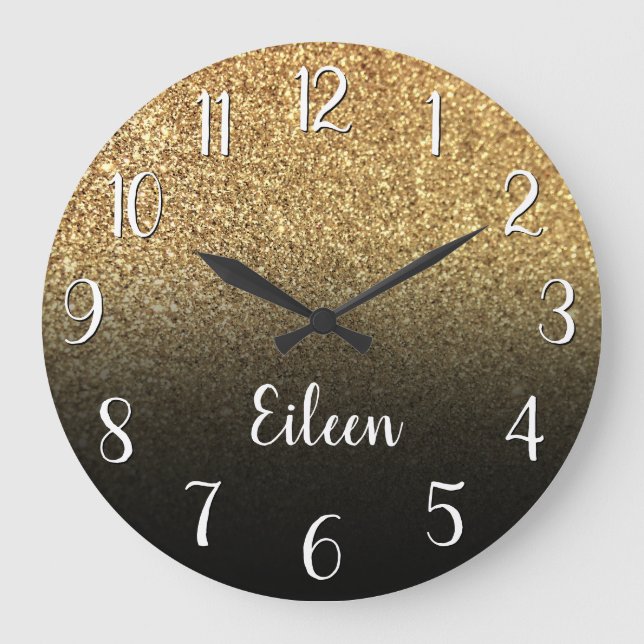 Grande Horloge Ronde Parties scintillant d'or de fille personnalisée Om (Recto)