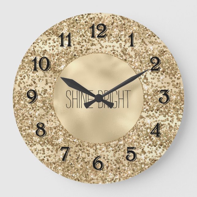 Grande Horloge Ronde Parties scintillant dorée étincelle Confetti brill (Recto)
