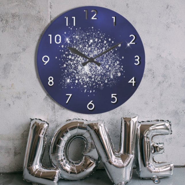 Grande Horloge Ronde Parties scintillant en argent bleu (Créateur téléchargé)