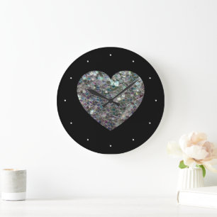 Grande Horloge Ronde Parties scintillant en mosaïque d'argent brillant 