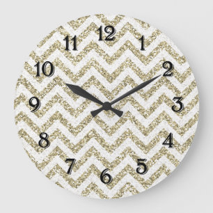 Grande Horloge Ronde Parties scintillant Gold Faux Chevron
