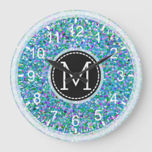 Grande Horloge Ronde Parties scintillant Grit Multiolor Peinture Monogr