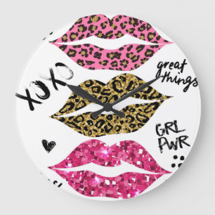 Grande Horloge Ronde Parties scintillant Lips : Empreinte de léopard à