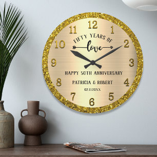 Grande Horloge Ronde Parties scintillant personnalisée 50e anniversaire