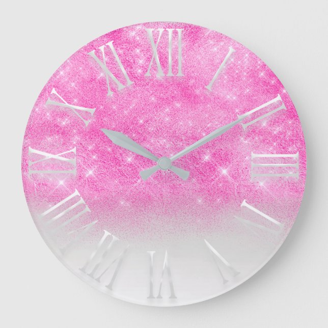Grande Horloge Ronde Parties scintillant rose brillant effet Étincelle  (Recto)