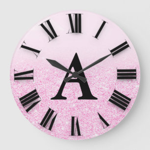 Grande Horloge Ronde Parties scintillant rose Ombre Monogramme chiffres