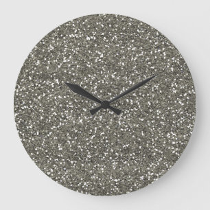 Grande Horloge Ronde Parties scintillantes argentées élégantes