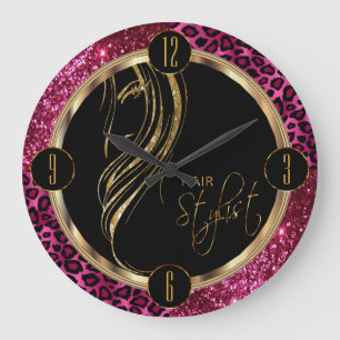 Grande Horloge Ronde Parties scintillantes et empreinte de léopard de