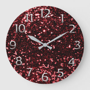 Grande Horloge Ronde Parties scintillantes grises Bourgogne de chiffres
